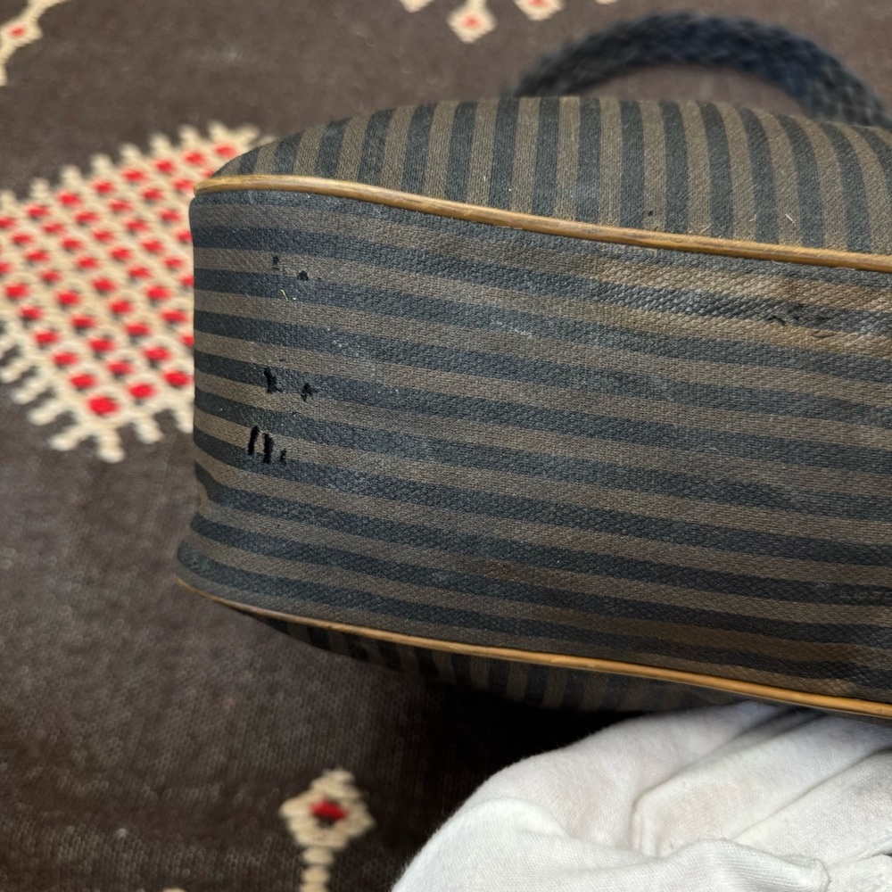 Fendi Zucca Stripe Canvas Shoulder Crossbody Logo Bag Brown Black Vintage - Picture 16 of 17